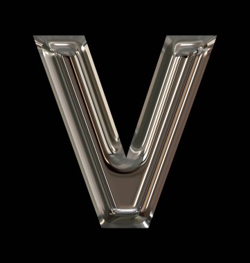 harf V parlak Gümüş Siyah izole yuvarlak