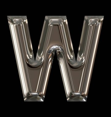 harf W parlak Gümüş Siyah izole yuvarlak