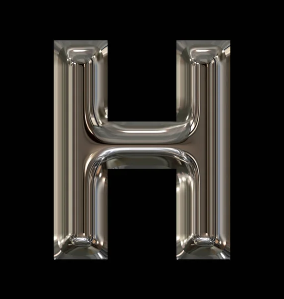 Letter H rounded shiny silver isolated on black — Stock Photo, Image