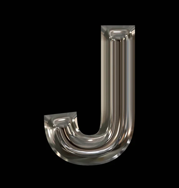 Písmeno J zaoblené izolované na černá lesklá stříbrná — Stock fotografie