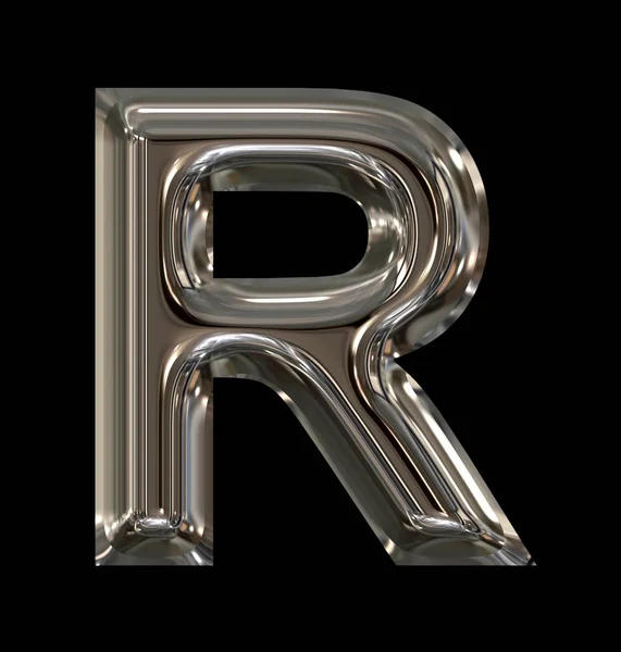 Letter R rounded shiny silver isolated on black — Stock Photo, Image