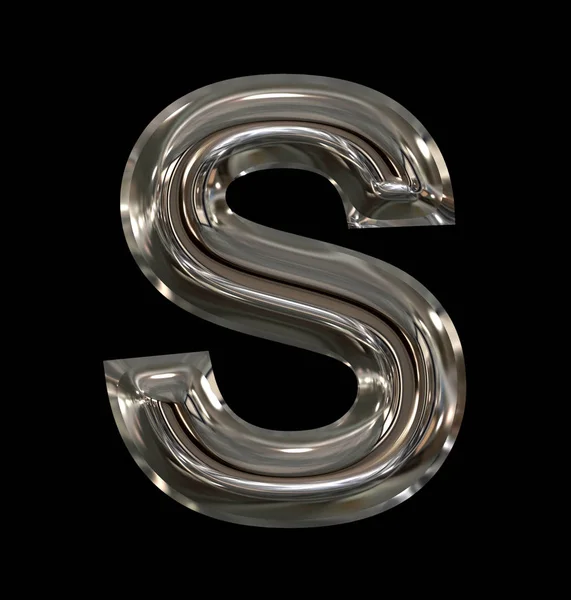 Το γράμμα S στρογγυλεμένες γυαλιστερό ασημί απομονώνονται σε μαύρο — Φωτογραφία Αρχείου