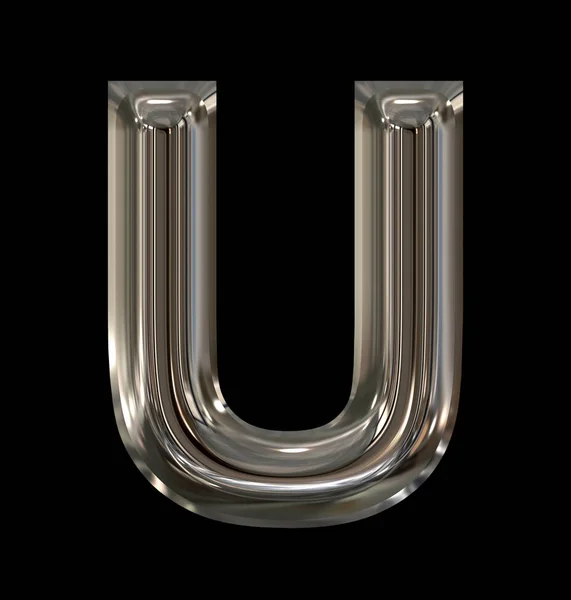 Літера U округлене блискуче срібло ізольоване на чорному — стокове фото