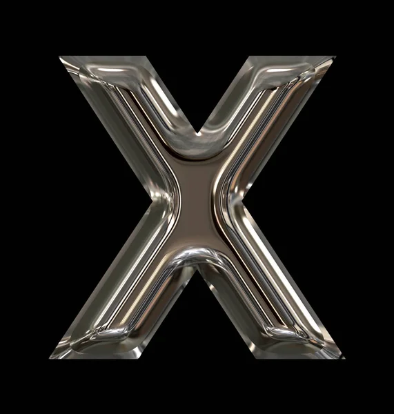 手紙 X 丸みを帯びた光沢のある銀黒に分離 — ストック写真
