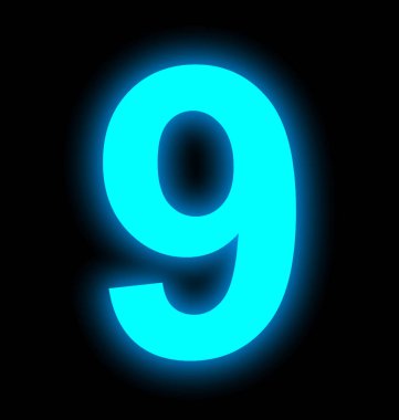 9 neon siyah izole ışık tam sayı