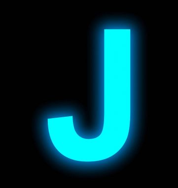 J harfi neon ışık tam siyah izole