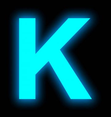 K harfi neon ışık tam siyah izole