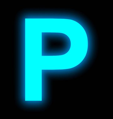 P harfi neon ışık tam siyah izole