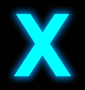 X harfi neon ışık tam siyah izole