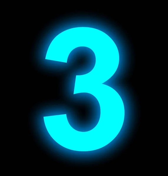 Number 3 neon light full isolated on black — Stock Photo, Image