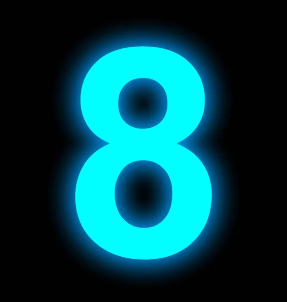 Nummer 8 neon light full isolerad på svart — Stockfoto