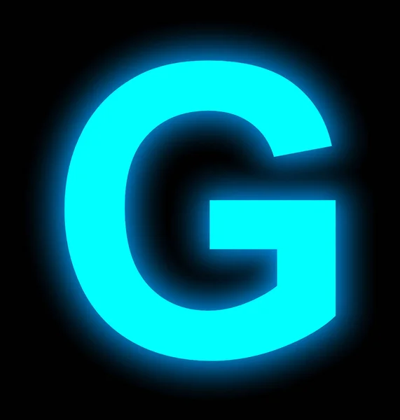 Літера G неонове світло повне ізольоване на чорному — стокове фото