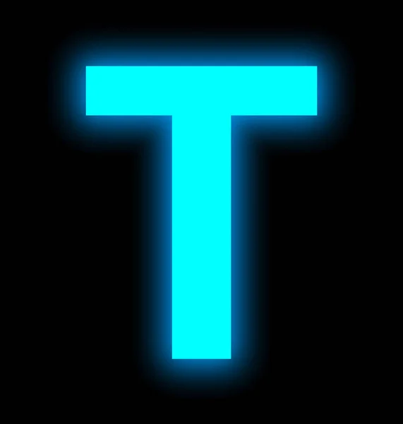 Litera T neon light pełna na czarnym tle — Zdjęcie stockowe