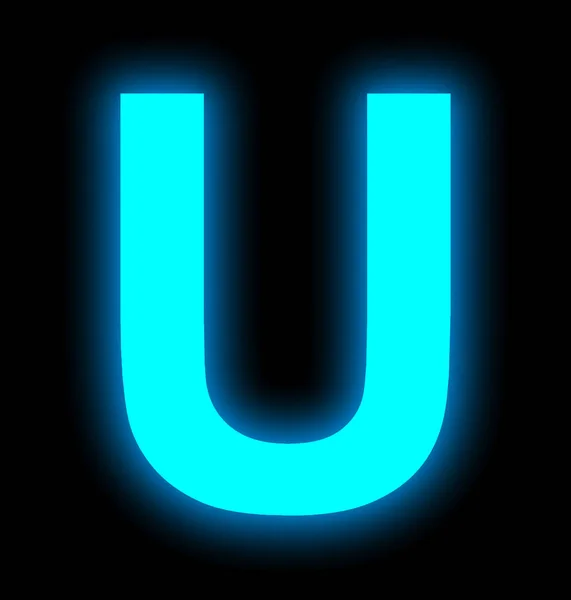 U harfi neon ışık tam siyah izole — Stok fotoğraf