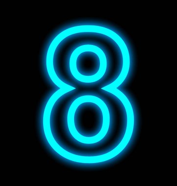 siyah izole 8 neon ışıkları özetlenen numara