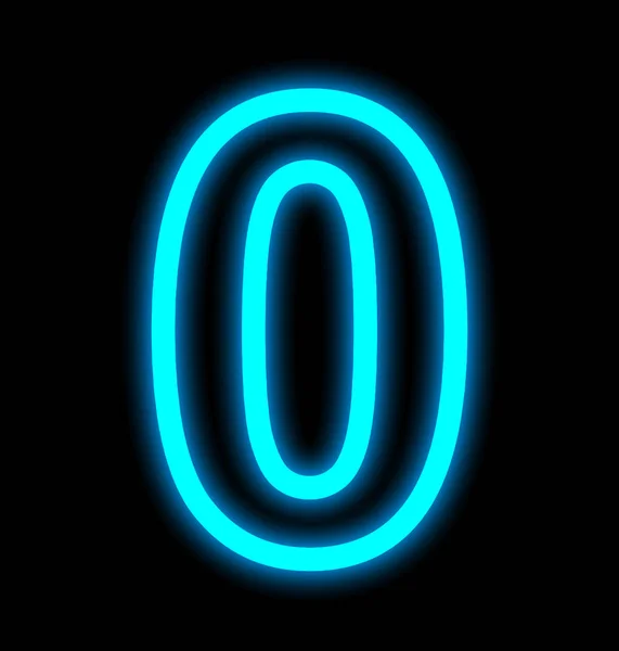 Siyah izole 0 neon ışıkları özetlenen numara — Stok fotoğraf
