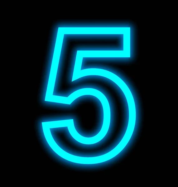 Number 5 neon lights outlined isolated on black — Stock Photo, Image