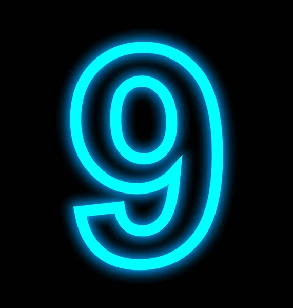 Numer 9 neony opisane na czarnym tle — Zdjęcie stockowe