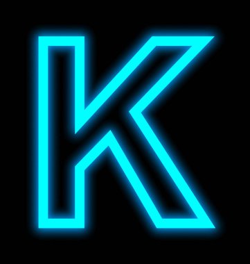 K harfi neon ışıkları izole üzerinde siyah özetlenen