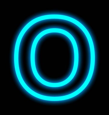 O harfi neon ışıkları izole üzerinde siyah özetlenen