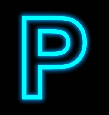 P harfi neon ışıkları izole üzerinde siyah özetlenen