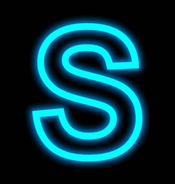 S harfi neon ışıkları izole üzerinde siyah özetlenen