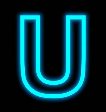 U harfi neon ışıkları izole üzerinde siyah özetlenen