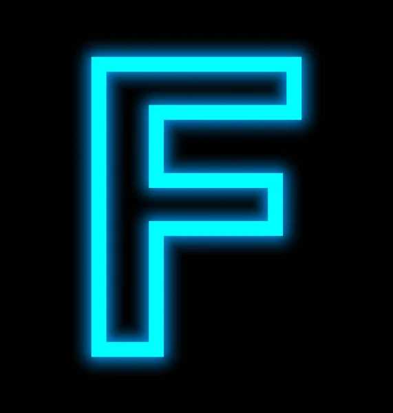 Letter F neon lights outlined isolated on black — Stock Photo, Image