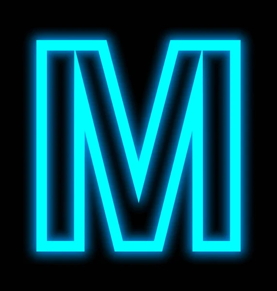 Letter M neon lights outlined isolated on black — Stock Photo, Image