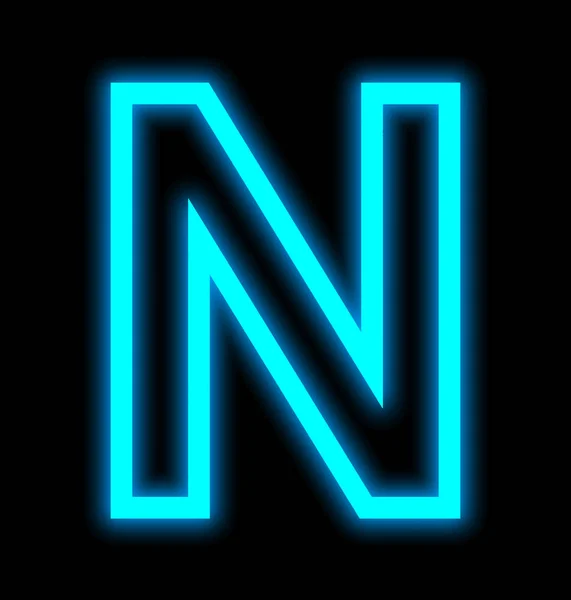 Lettera N luci al neon delineato isolato su nero — Foto Stock