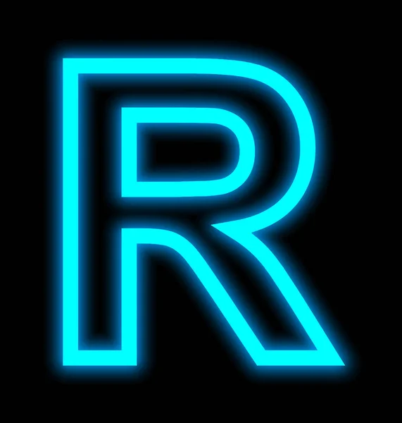 Letter R neon lights outlined isolated on black — Stock Photo, Image