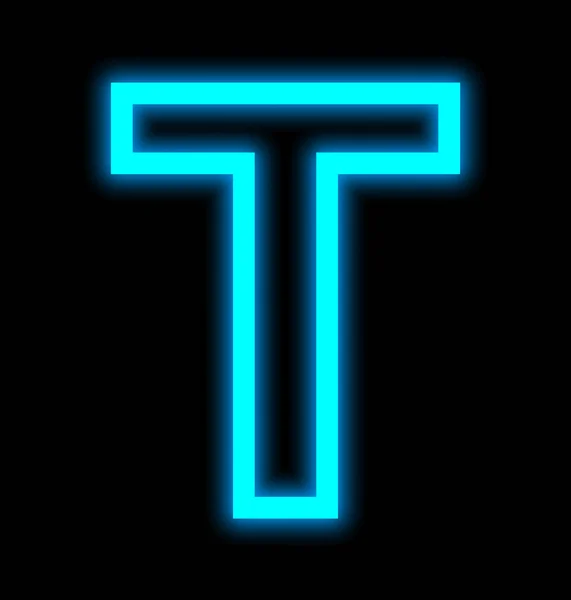 Letter T neon lights outlined isolated on black — Stock Photo, Image