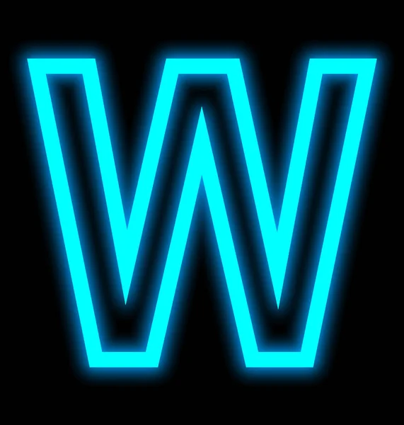 Letter W neon lights outlined isolated on black — Stock Photo, Image