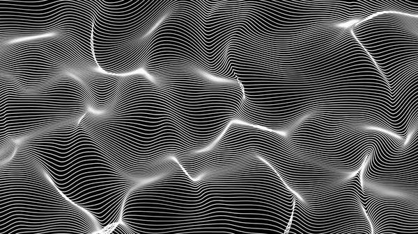 黒い背景に白い抽象波図形から行 — ストック写真