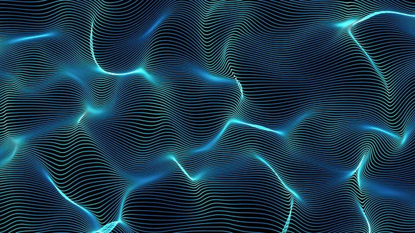 Ondas abstratas azuis sobre fundo preto - forma feita de linhas — Fotografia de Stock