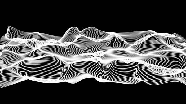 Weiße abstrakte Wellen auf schwarzem Hintergrund - Form aus Linien — Stockfoto