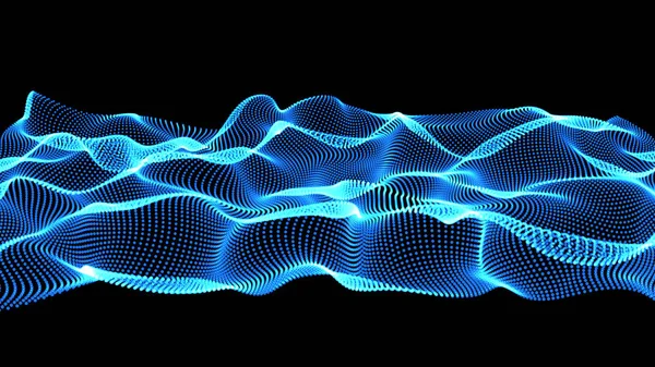 Blauw abstract golven op zwarte achtergrond - vorm gemaakt van stippen — Stockfoto