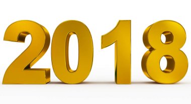 yıl 2018 altın 3d sayılar üzerinde beyaz izole