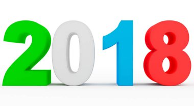 yıl 2018 renkli 3d numaraları üzerinde beyaz izole