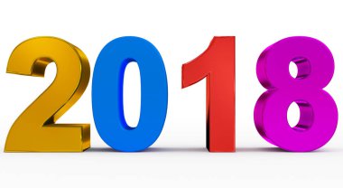 yıl 2018 renkli 3d numaraları üzerinde beyaz izole