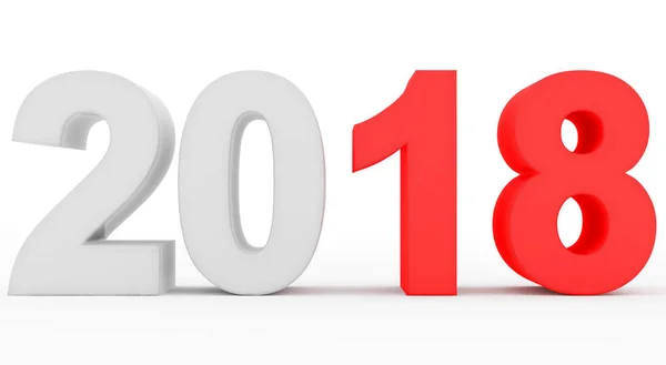 वर्ष 2018 चिह्नित लाल सफेद 3 डी संख्याएं सफेद पर अलग — स्टॉक फ़ोटो, इमेज