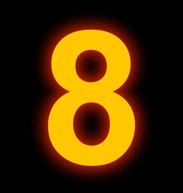 8 neon siyah izole ışık tam sayı