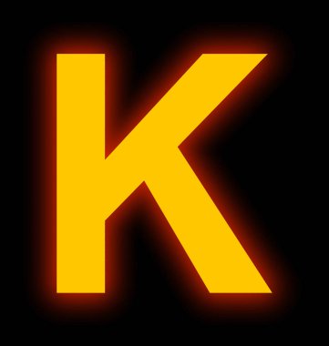 K harfi neon ışık tam siyah izole
