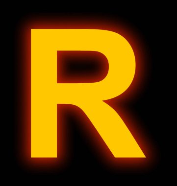 R harfi neon ışık tam siyah izole