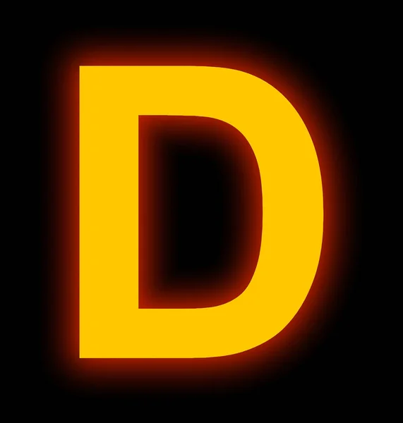 Буква D неоновый свет полный изолирован на черный — стоковое фото