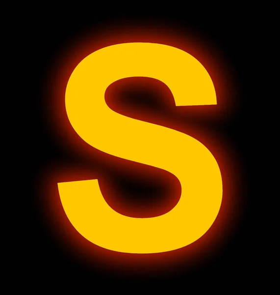 Lettera S luce al neon completamente isolata sul nero — Foto Stock
