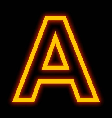 izole üzerinde siyah harf A neon ışıkları özetlenen