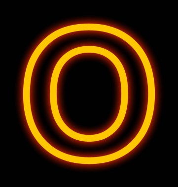 O harfi neon ışıkları izole üzerinde siyah özetlenen