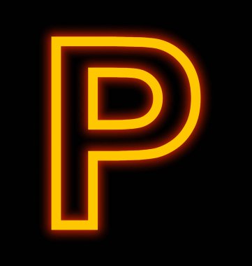 P harfi neon ışıkları izole üzerinde siyah özetlenen