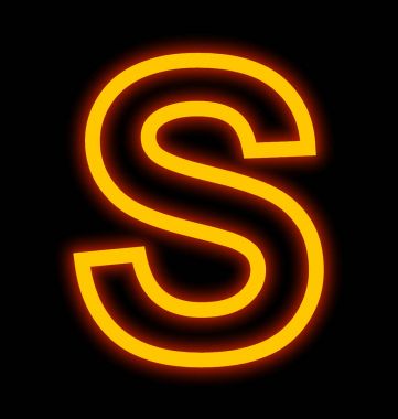 S harfi neon ışıkları izole üzerinde siyah özetlenen